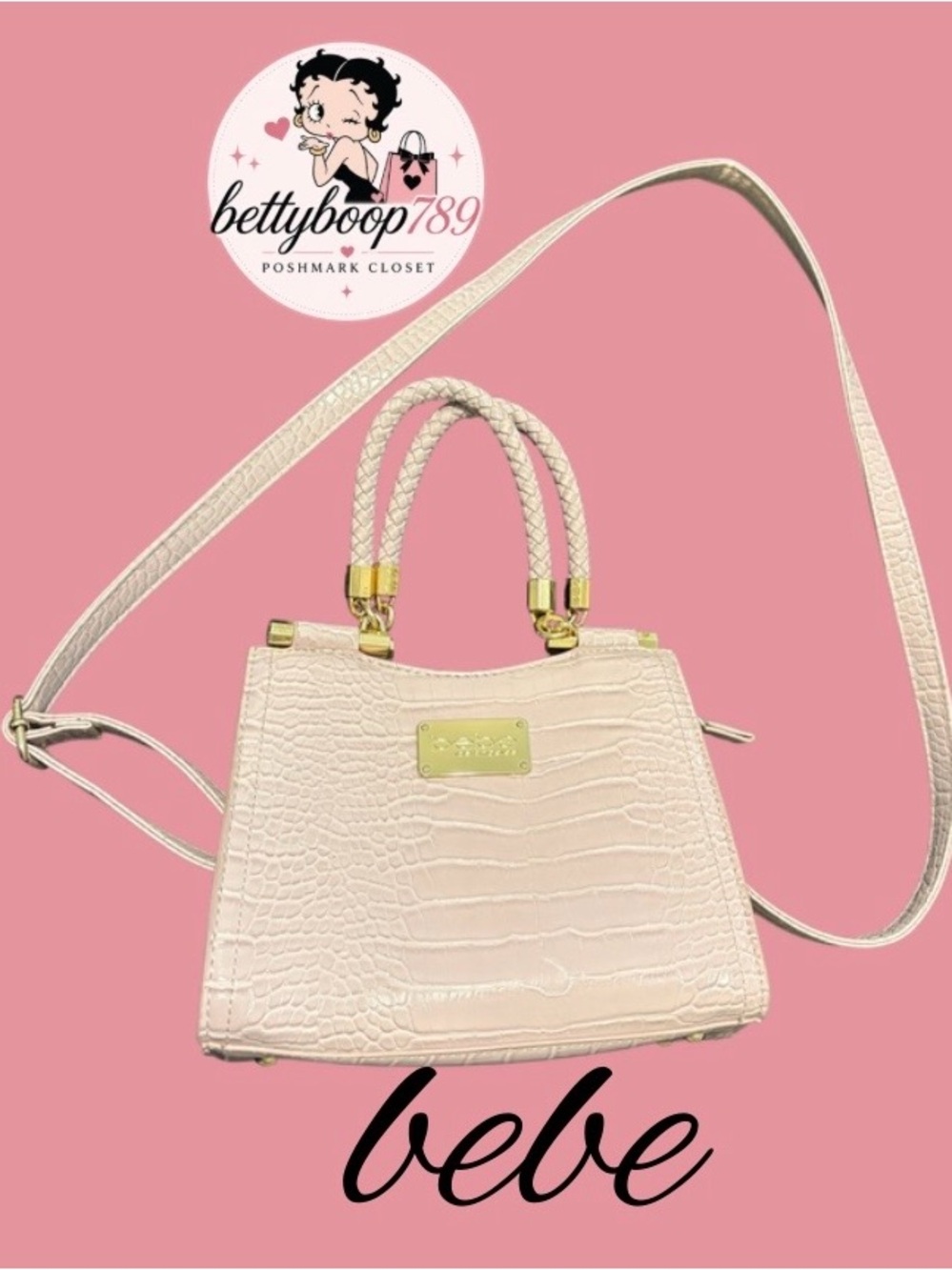 Pre-loved bebe Pale Purple Croc-Embossed Top-Handle Satchel/Crossbody